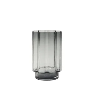 Anya Hurricane Candle Holder in grey mouthblown glass with sculptural curved detailing