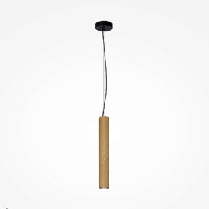 Basic Linear Pendant Light – Wood with slim cylindrical wooden shade and minimalist contemporary design.