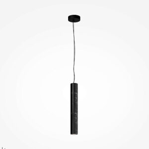 Basic Marble Linear Pendant Light in black with slim cylindrical shade and dark marble-effect finish.