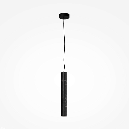 basic-marble-linear-pendant-light-black Basic Marble Linear Pendant Light in black with slim cylindrical shade and dark marble-effect finish.