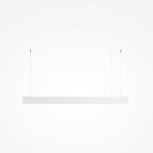 Basis Linear Pendant Light in white with slim 1125mm aluminium profile and minimalist contemporary design.