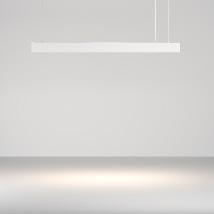 basis-linear-pendant-light-white-lit Basis Linear Pendant Light in white with slim 1125mm aluminium profile and minimalist contemporary design.