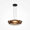 bassa-pendant-light-amber Bassa Pendant Light – Amber with rounded amber glass shade and slim black suspension.