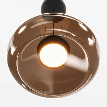 bassa-pendant-light-amber-bottom Bassa Pendant Light – Amber with rounded amber glass shade and slim black suspension.