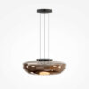 bassa-pendant-light-amber-full Bassa Pendant Light – Amber with rounded amber glass shade and slim black suspension.