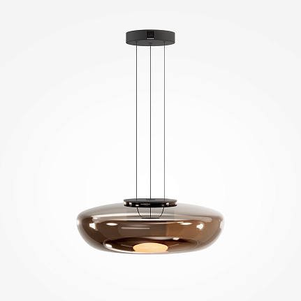 bassa-pendant-light-amber-full Bassa Pendant Light – Amber with rounded amber glass shade and slim black suspension.