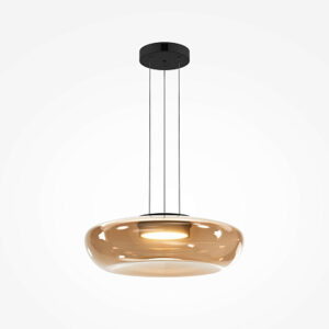 Bassa Pendant Light – Champagne with rounded champagne glass shade and slim black suspension.