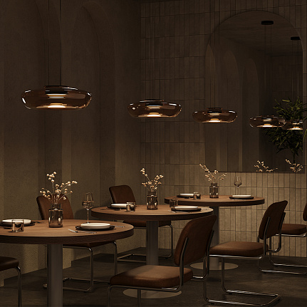 bassa-pendant-light-champagne-lifestyle Bassa Pendant Light – Champagne with rounded champagne glass shade and slim black suspension.