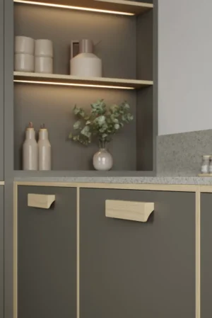 Baum Nordic oak cabinet handle for kitchen cabinets, drawers, wardrobes, and bespoke furniture