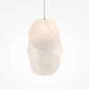 Bloom Oval Pendant Light with tall sculptural white fabric shade and flowing organic form.