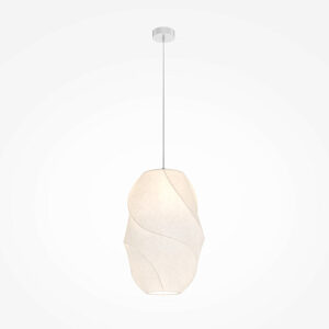 Bloom Oval Pendant Light with tall sculptural white fabric shade and flowing organic form.