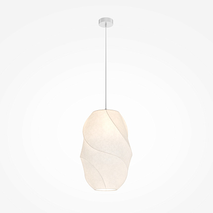 Bloom Oval Pendant Light with tall sculptural white fabric shade and flowing organic form.