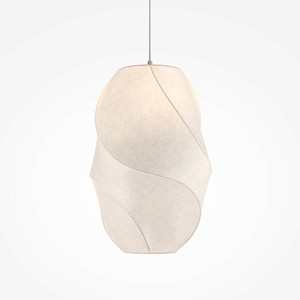 Bloom Oval Pendant Light with tall sculptural white fabric shade and flowing organic form.