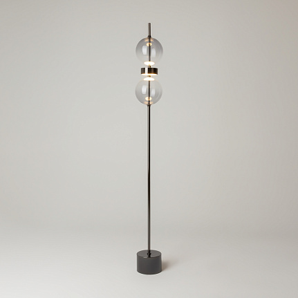 double-moon-floor-lamp-black-lit Double Moon black floor lamp with sculptural glass shade and contemporary metal frame.