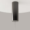 Double Moon pendant light with two clear glass spheres, slim black frame and contemporary design.