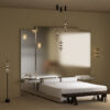 Double Moon black wall light with clear glass shade and contemporary metal detailing.