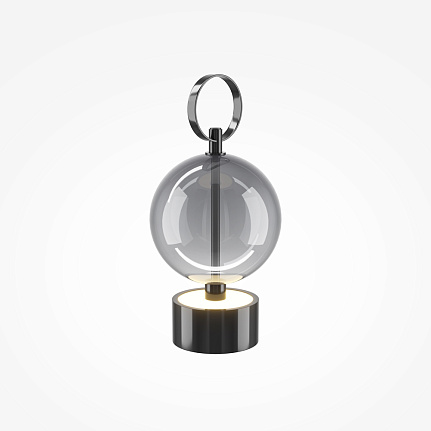 double-moon-rechargeable-table-lamp-black Double Moon rechargeable table lamp with glass shade, black metal frame and contemporary sculptural design.