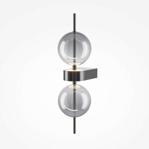Double Moon black wall light with clear glass shade and contemporary metal detailing.