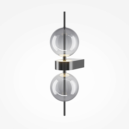Double Moon black wall light with clear glass shade and contemporary metal detailing.
