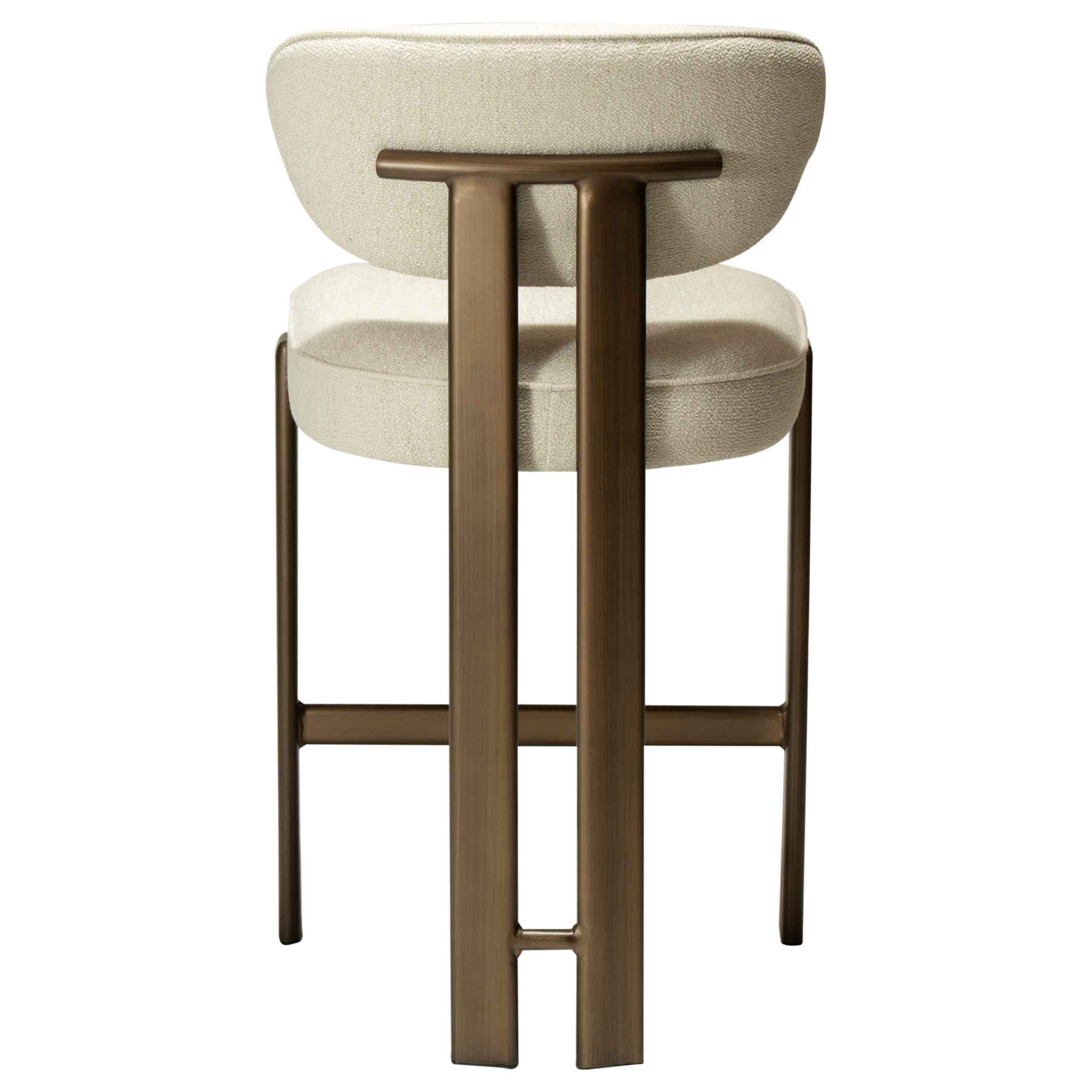 duct-counter-stool-simply-beige-boucle-antique-brass-back DUCT counter stool in Simply Beige bouclé with antique brass legs and upholstered backrest