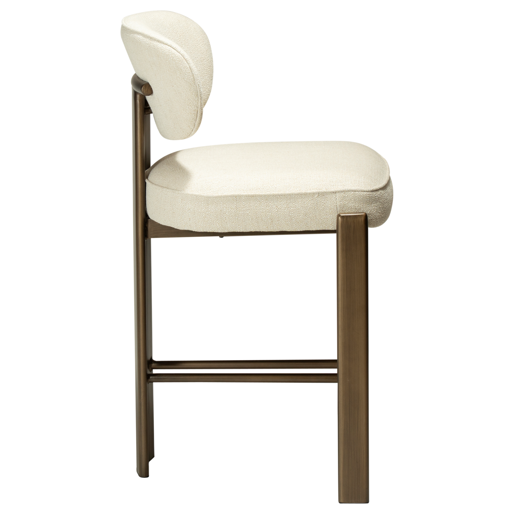 duct-counter-stool-simply-beige-boucle-antique-brass-side DUCT counter stool in Simply Beige bouclé with antique brass legs and upholstered backrest