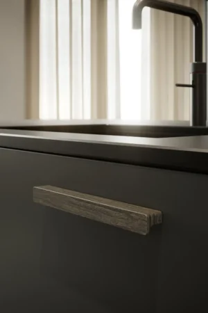 Elan dark brown oak cabinet handle for kitchen cabinets, drawers, wardrobes, and bespoke furniture.