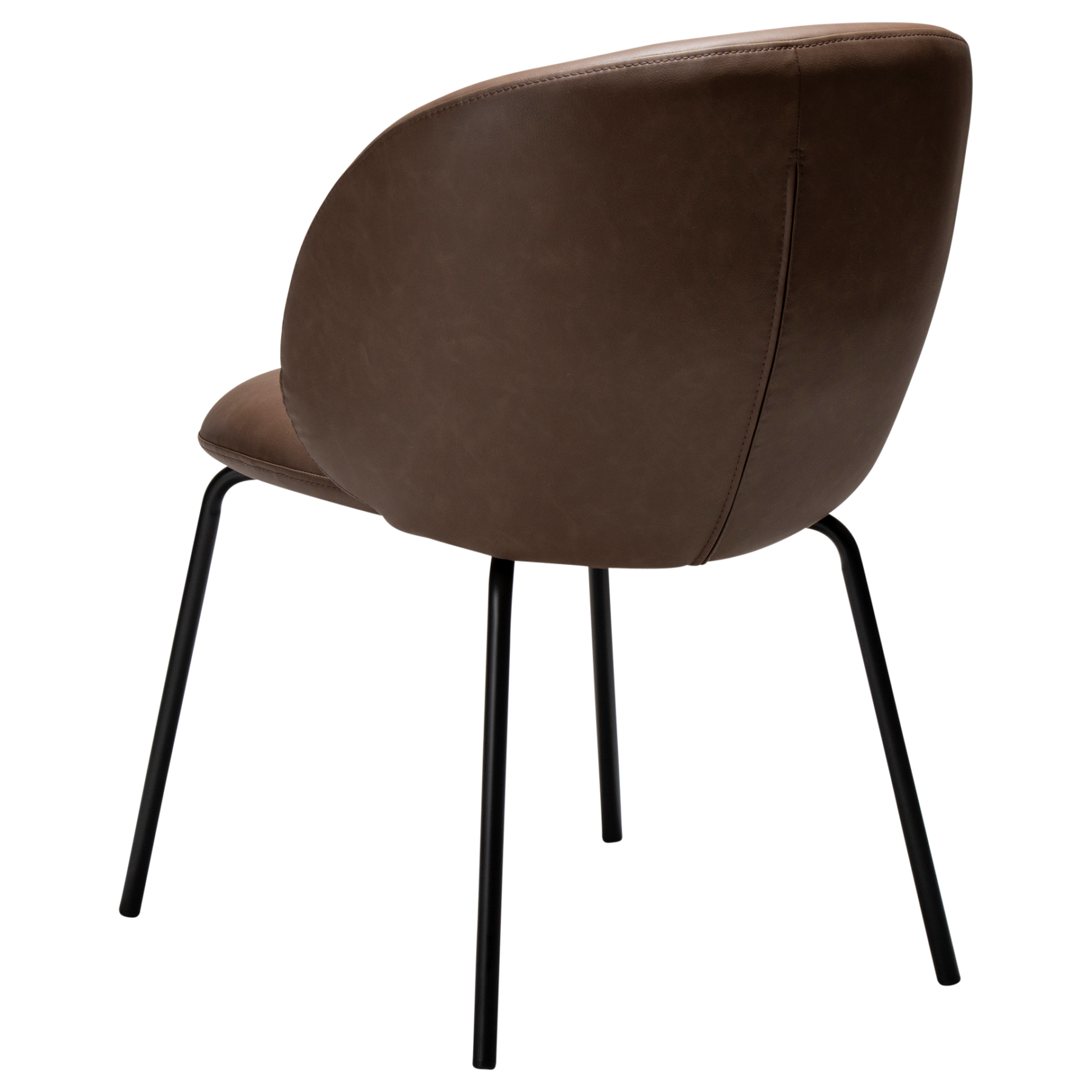 Era Chair in Major Brown faux leather with a rounded upholstered back, padded seat and slim black legs.