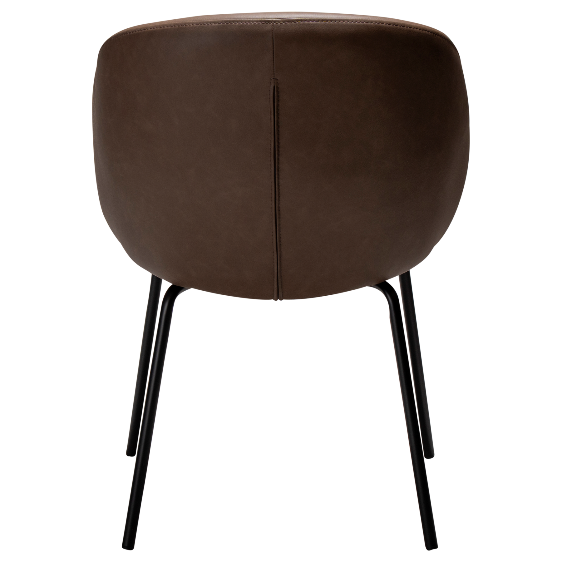 Era Chair in Major Brown faux leather with a rounded upholstered back, padded seat and slim black legs.