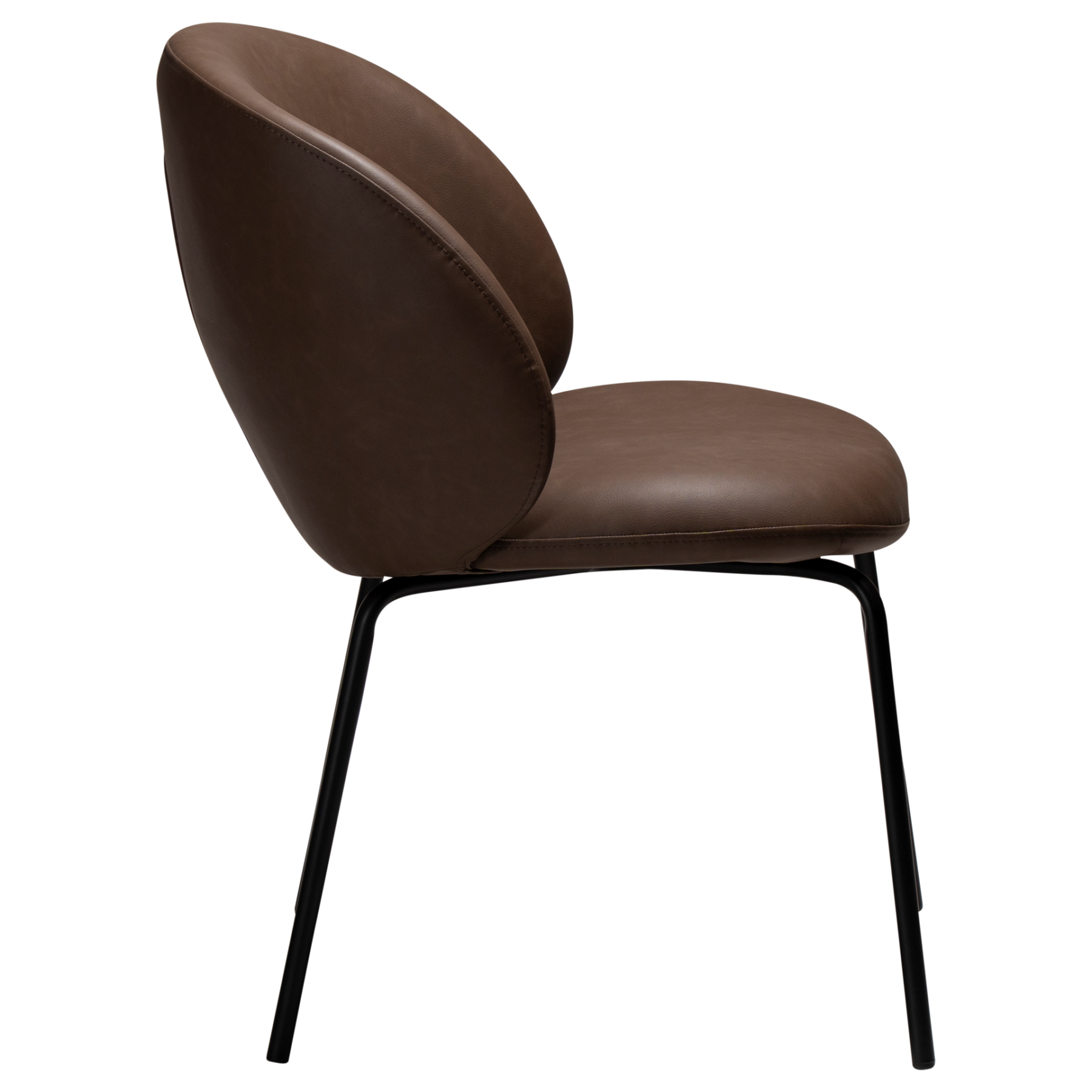 Era Chair in Major Brown faux leather with a rounded upholstered back, padded seat and slim black legs.