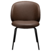 Era Chair in Major Brown faux leather with a rounded upholstered back, padded seat and slim black legs.
