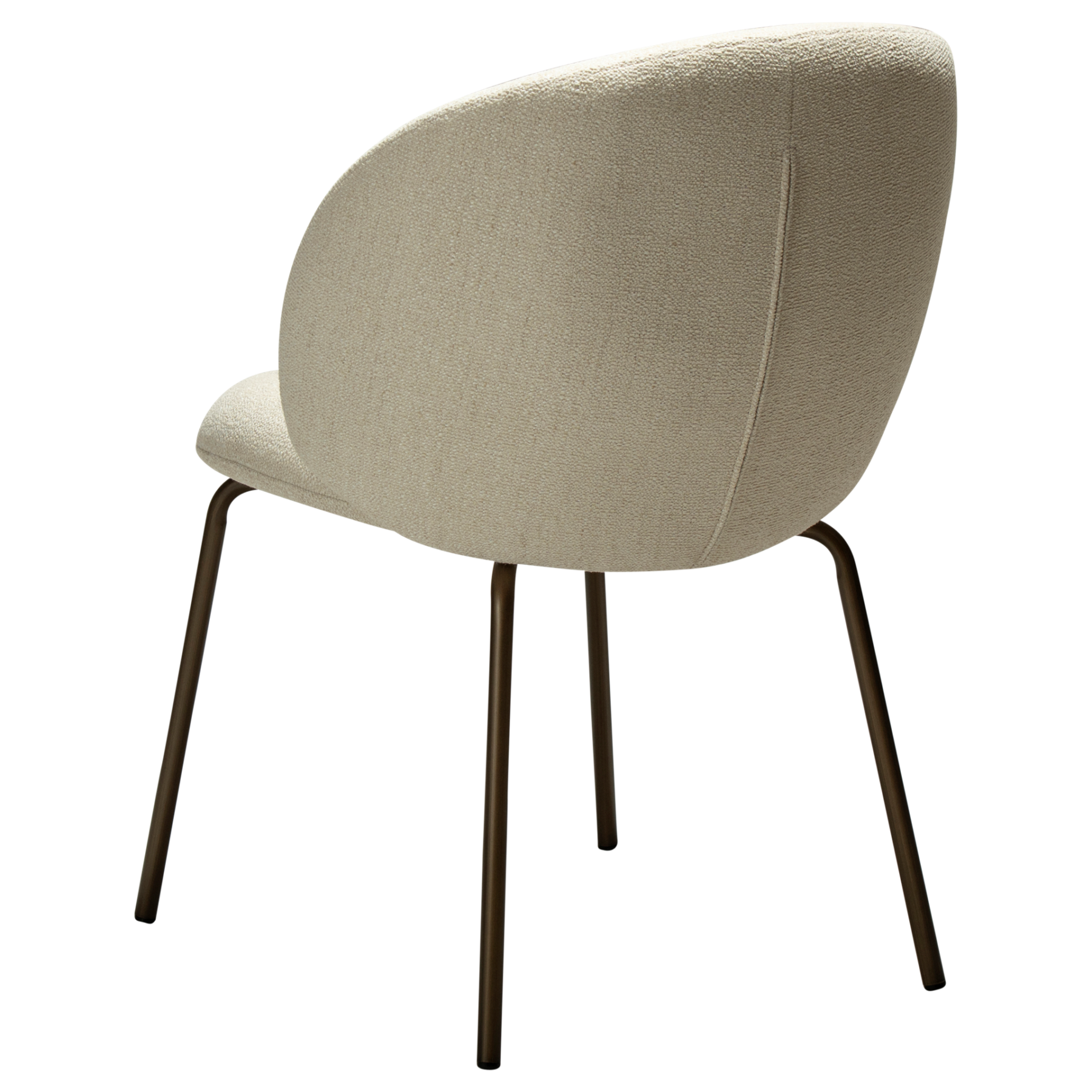 Era Chair in Simply Beige upholstery with rounded backrest, curved seat and slim Antique Brass legs.