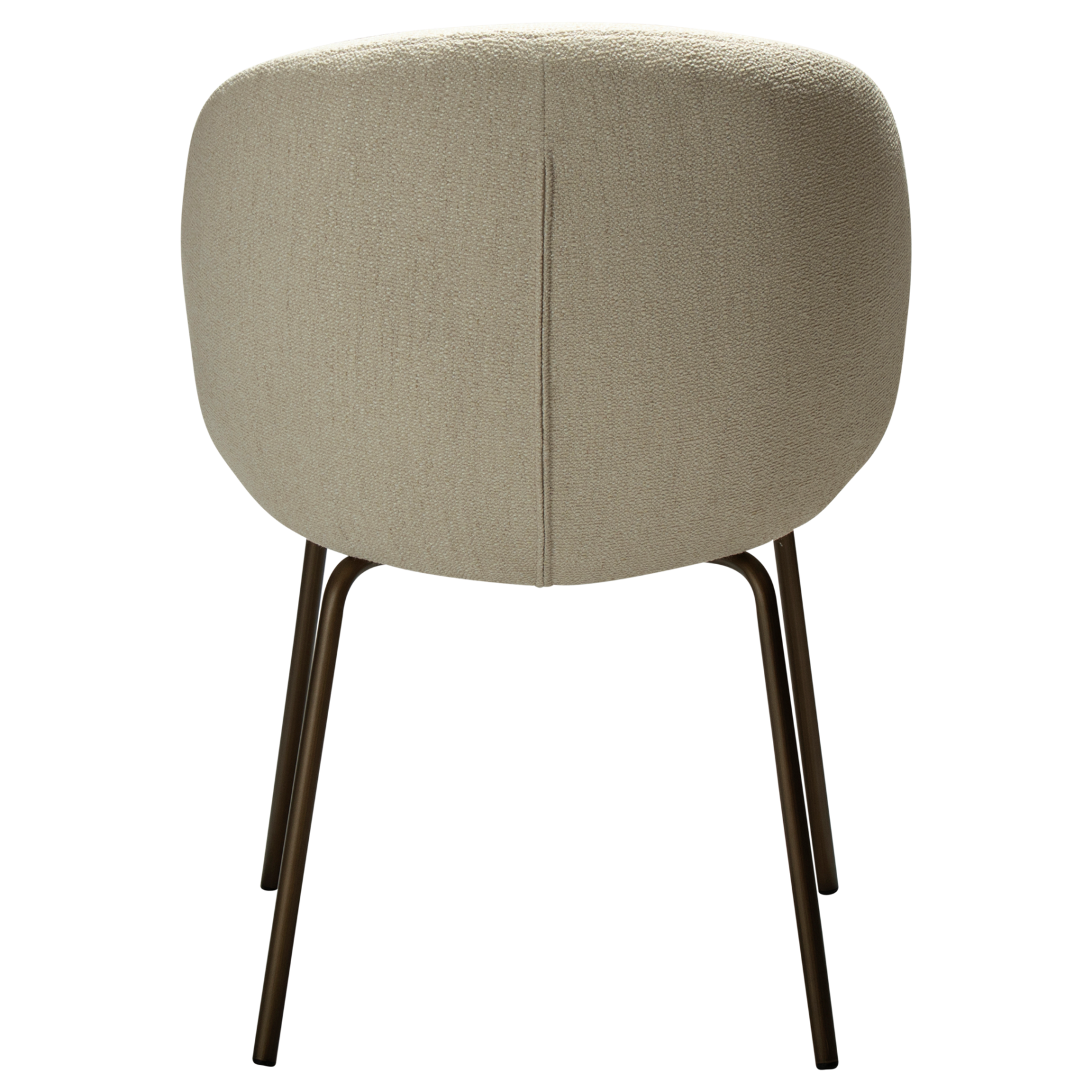 Era Chair in Simply Beige upholstery with rounded backrest, curved seat and slim Antique Brass legs.