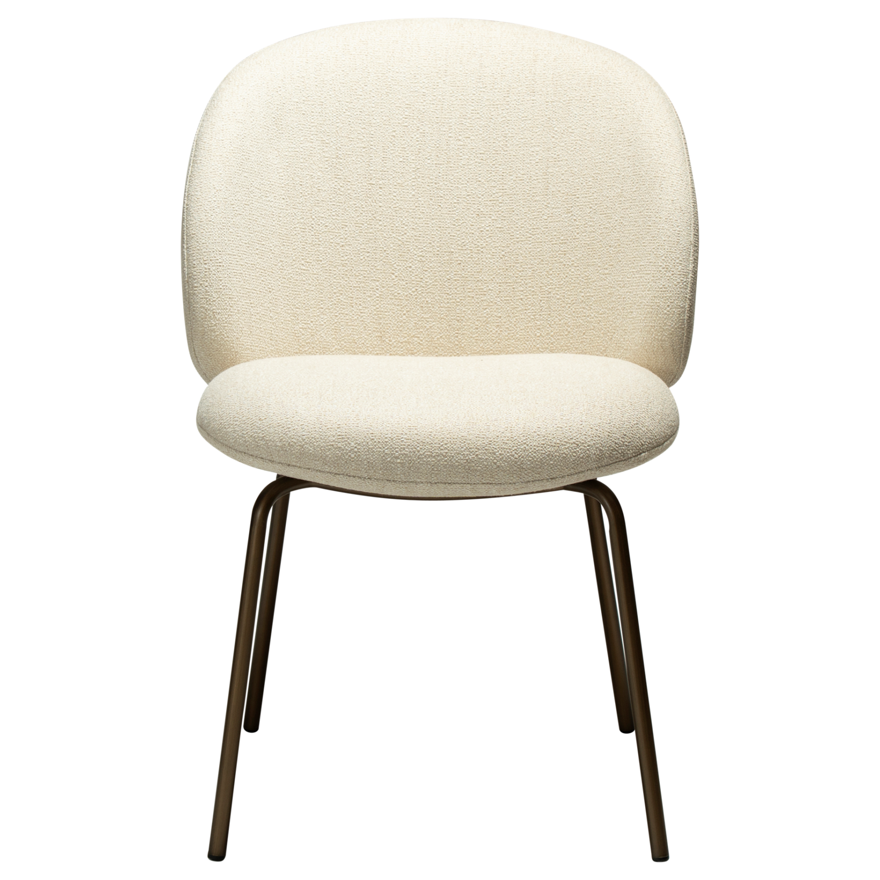 Era Chair in Simply Beige upholstery with rounded backrest, curved seat and slim Antique Brass legs.