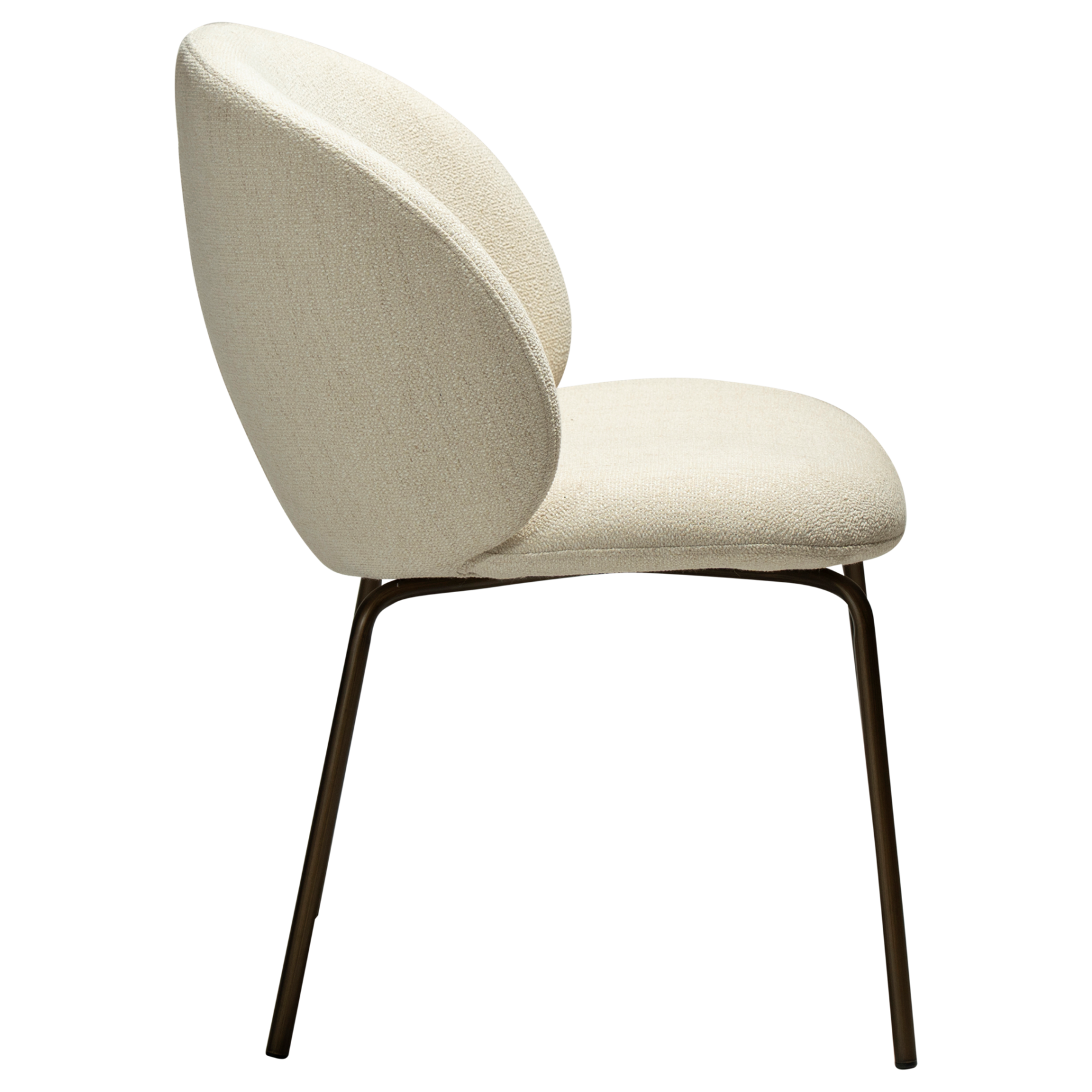 Era Chair in Simply Beige upholstery with rounded backrest, curved seat and slim Antique Brass legs.