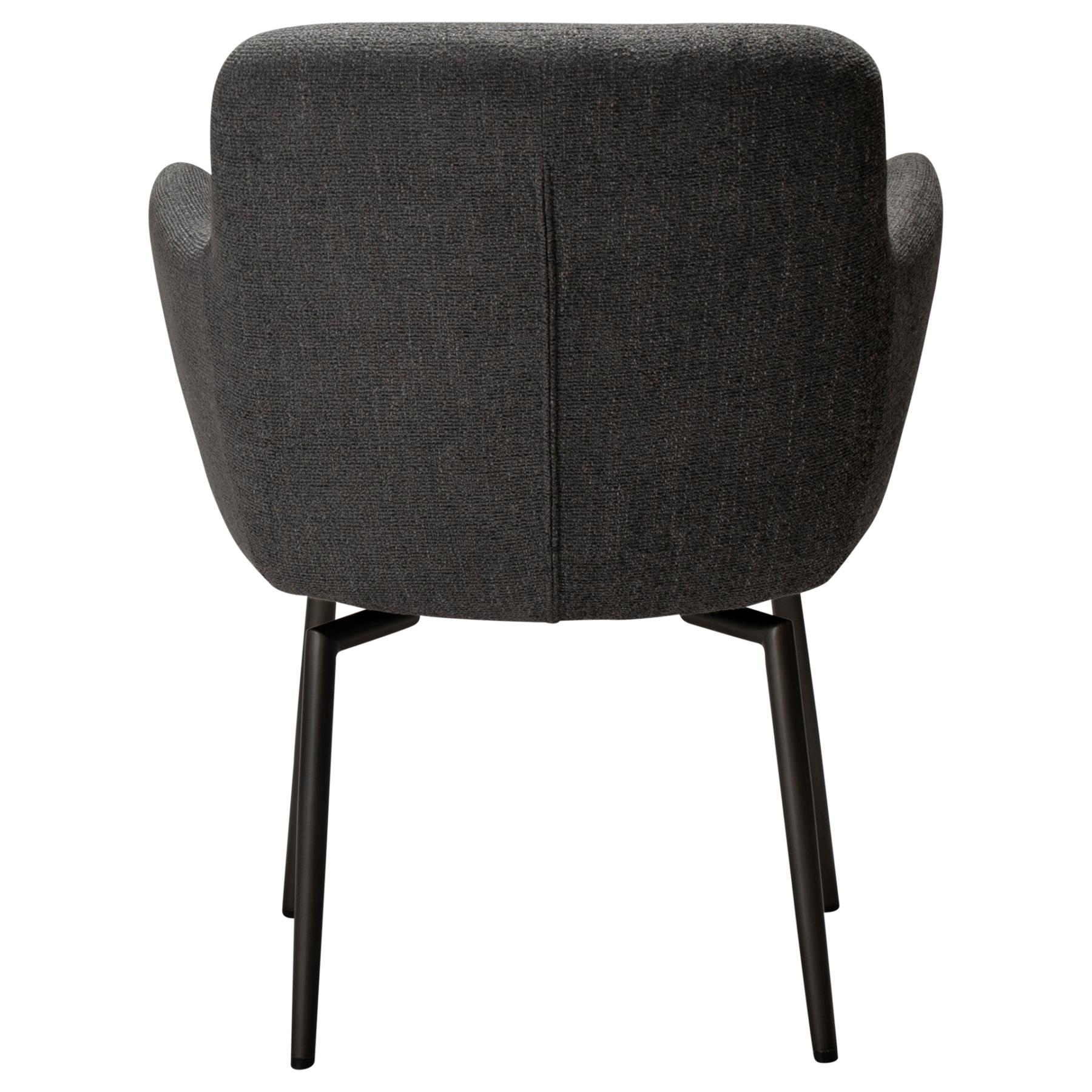 ethos-swivel-armchair-slate-grey-antique-pewter-legs-back Ethos Swivel Armchair in Slate Grey upholstery with curved armrests and Antique Pewter legs.