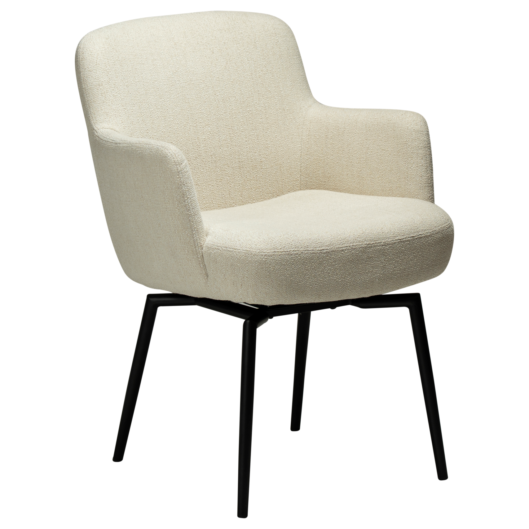 ethos-swivel-armchair-with-black-legs Ethos Swivel Armchair with curved upholstered backrest, integrated armrests and black swivel legs.