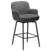 Ethos Swivel Counterstool in Slate Grey upholstery with curved armrests, integrated footrest and Antique Pewter legs.