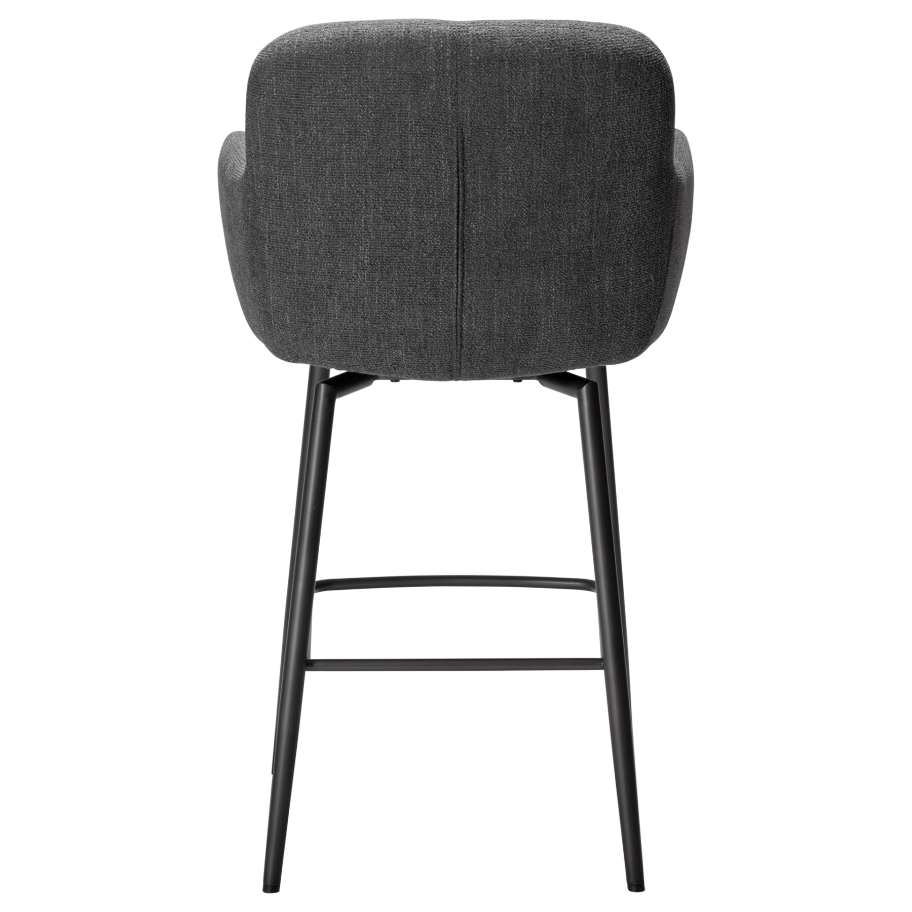 Ethos Swivel Counterstool in Slate Grey upholstery with curved armrests, integrated footrest and Antique Pewter legs.