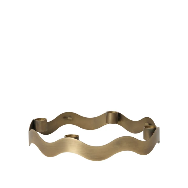 halo-candle-holder-antique-brass-plain Halo four-candle holder in antique brass with sculptural wave-shaped iron frame