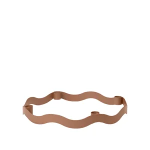 Halo candle holder in caramel brown powder-coated iron with sculptural wave-shaped design