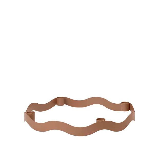 halo-candle-holder-caramel-brown Halo candle holder in caramel brown powder-coated iron with sculptural wave-shaped design