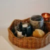 hedvig-canister-black-marble-lifestyle Hedvig Canister in black marble with a rounded lid and natural stone veining