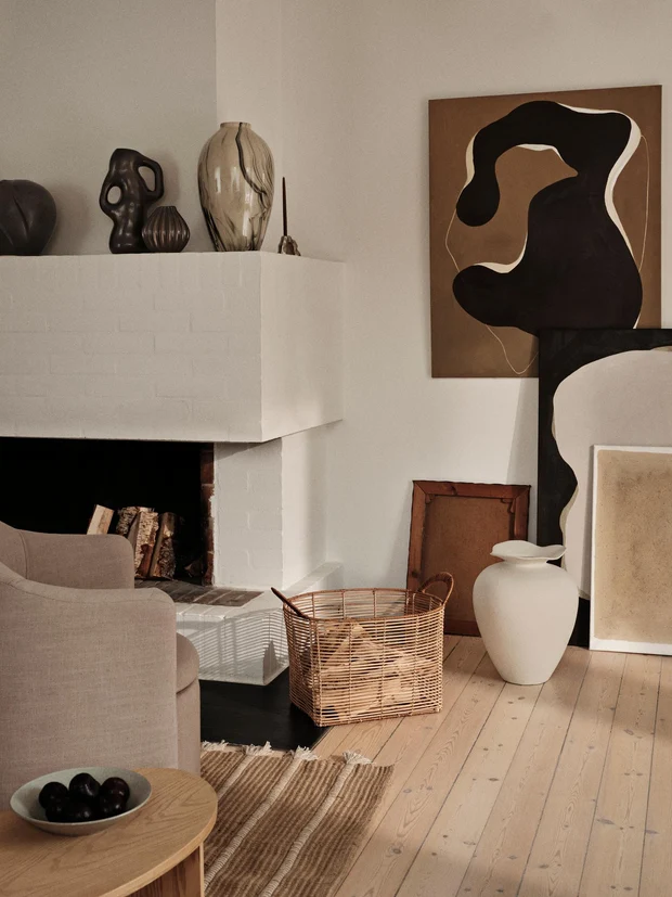 Large Ingrid Vase in beige and black reactive glazed ceramic with a tall sculptural design