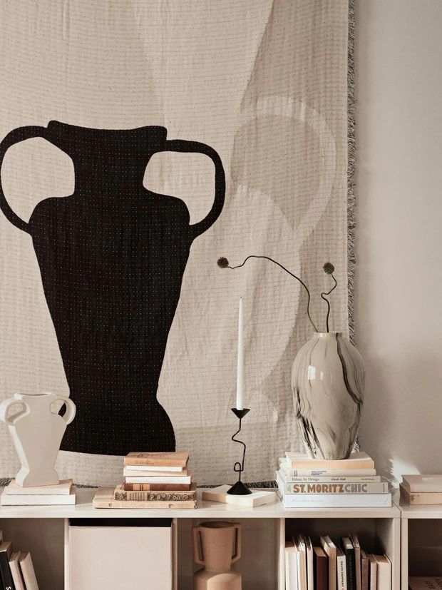 Large Ingrid Vase in beige and black reactive glazed ceramic with a tall sculptural design