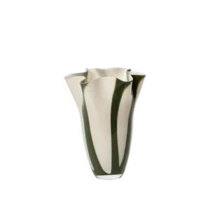 Liva Vase in Hunter Green and White Cream mouthblown glass with a decorative patterned finish
