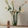 Liva Vase in Hunter Green and White Cream mouthblown glass with a decorative patterned finish