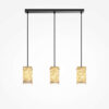 maris-3-light-linear-pendant-black Maris 3 light linear pendant with black frame and three textured warm-toned shades.
