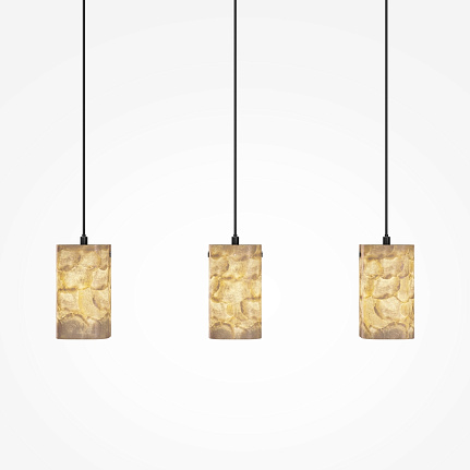 maris-3-light-linear-pendant-black-bub Maris 3 light linear pendant with black frame and three textured warm-toned shades.