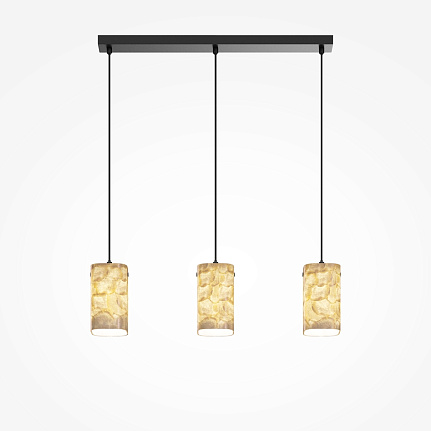 maris-3-light-linear-pendant-black Maris 3 light linear pendant with black frame and three textured warm-toned shades.