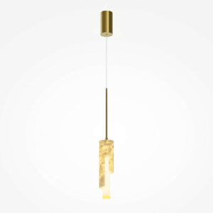Maris gold pendant light with slim contemporary design and warm 2700K LED illumination.